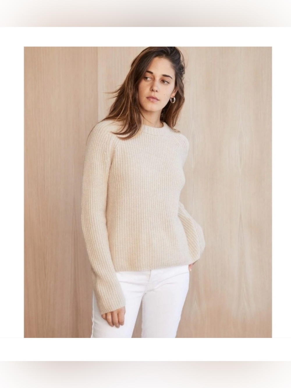 Jenni Kayne‎ XS 100% cashmere knit sweater fisherman crewneck classic oatmeal